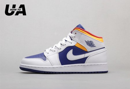 Air Jordan 1 Mid White Laser Orange Deep Royal Blue 36-40