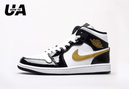 Air Jordan 1 Mid Patent Black White Gold 36-46