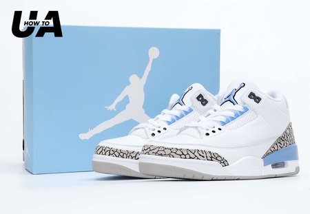 Air Jordan3 UNC White & Blue Elephant Print 40-46